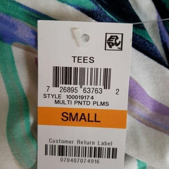 Vintage 90's JM Collection Short Sleeve Scoop Neck Palm Tropical Print Top Sz S - Picture 9 of 10